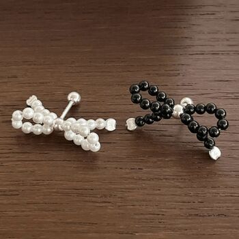 Cream Or Black Pearl Bow Earrings, 4 of 5