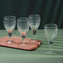 G Decor Virelle Set Of Four Handmade Wine Glasses Clear Stemmed Goblets With Hand Etched Linear Design, thumbnail 1 of 5