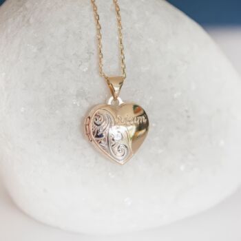 Personalised 9ct Mixed Yellow And White Gold Mum Heart Locket, 3 of 12