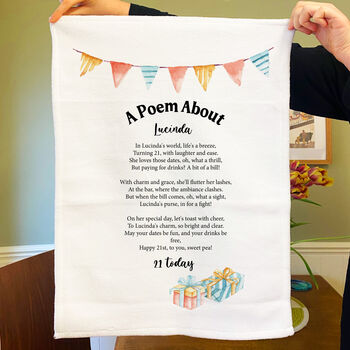 Personalised Poem Tea Towel 21st Birthday Gift, 8 of 9