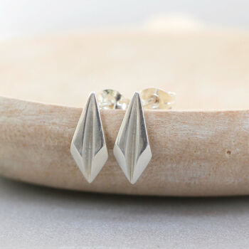 Geometric Earrings. Silver Art Deco Studs Earrings, 2 of 10