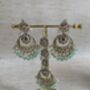 Mint Green Gold Plated Kundan Earrings And Tikka Set, thumbnail 3 of 4