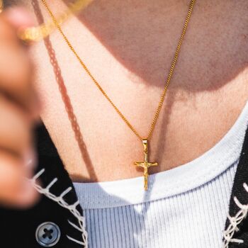 Gold Mini Crucifix Cross Pendant Chain For Men, 6 of 12