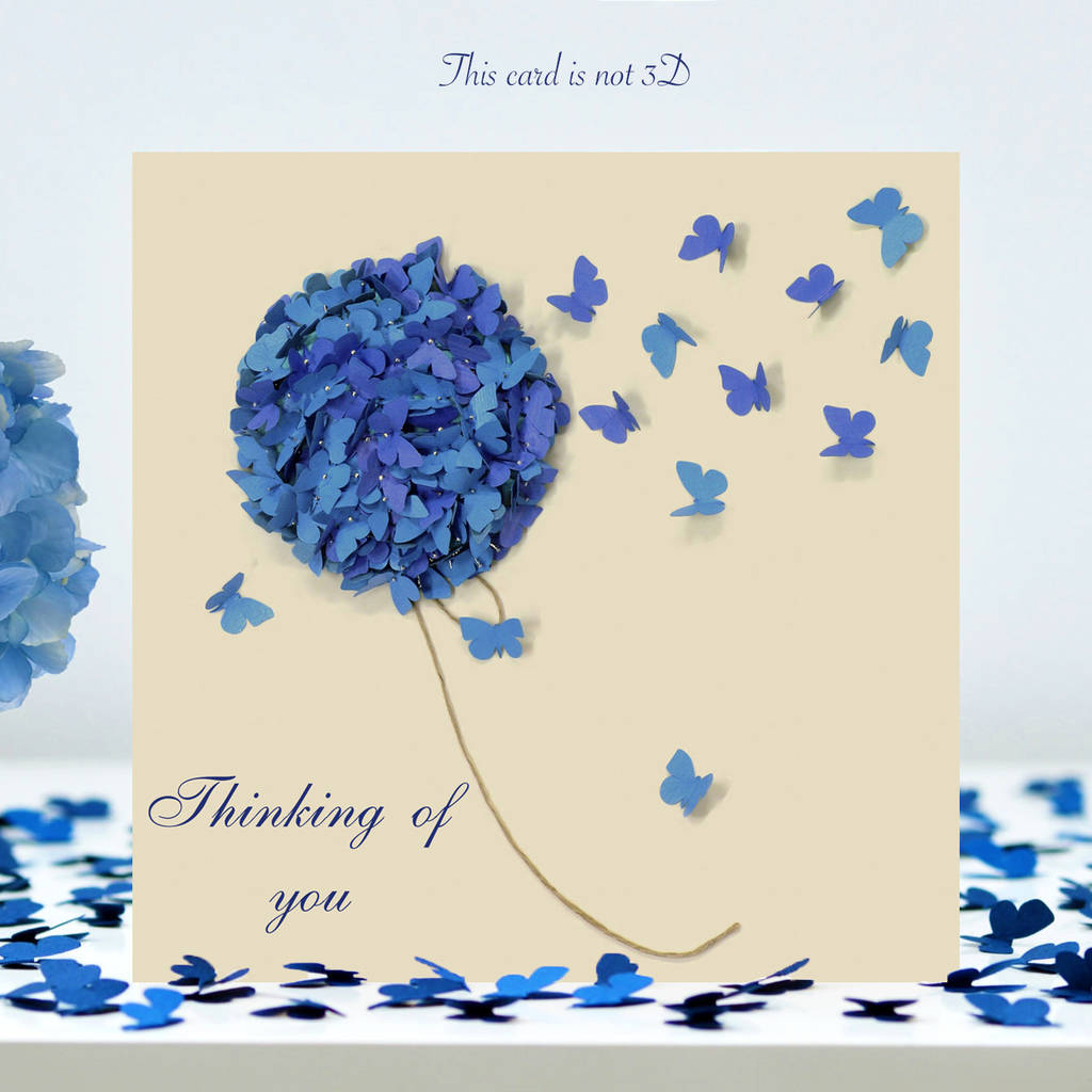 Butterfly Thinking Of You Blue Hydrangea Card, Not 3D, 1 of 11