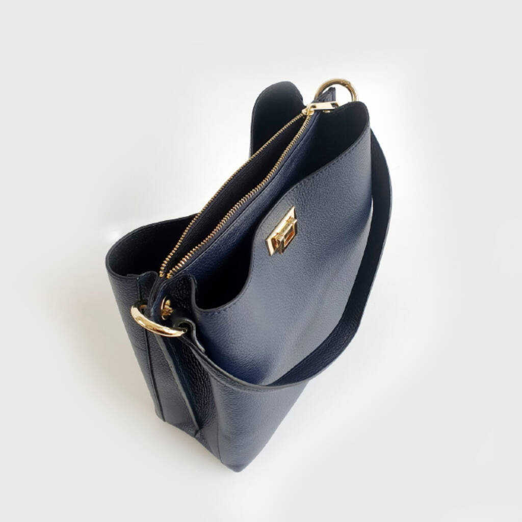 Navy Leather Tote Bag And Strap By Apatchy | www.bagssaleusa.com