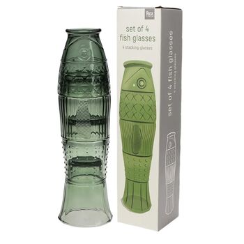 Set Of Four Green Fish Stacking Glass Tumblers, 3 of 5