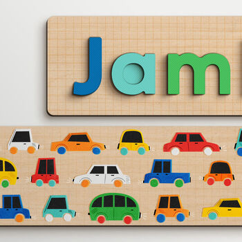 Personalised Vroom Vroom Wooden Name Puzzle, 2 of 6