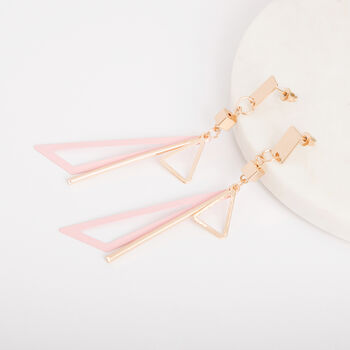Pink Long Triangle Geometric Drop Earrings, 3 of 3