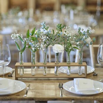 Barn Wedding Centrepiece Wooden Tray With Six Vases, 3 of 4