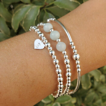 Sterling Silver Personalised Heart Charm Stretch Bracelet, 2 of 8