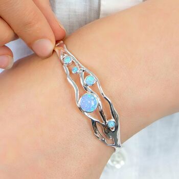 Hinged Sterling Silver Blue Opal Bangle, 4 of 9
