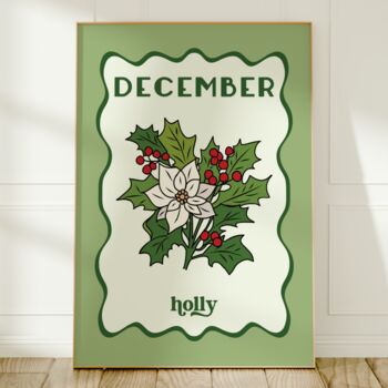 Birth Month Flower December Holly Print, 3 of 3