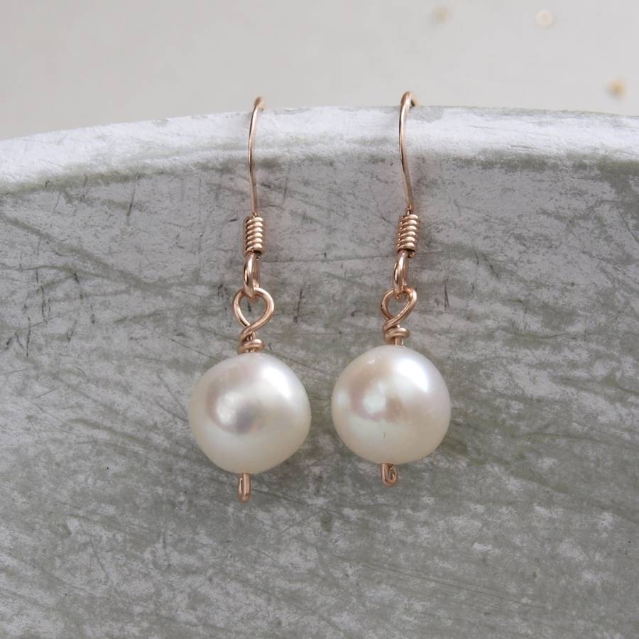 Rose Gold Pearl Earrings By Shropshire Jewellery Designs