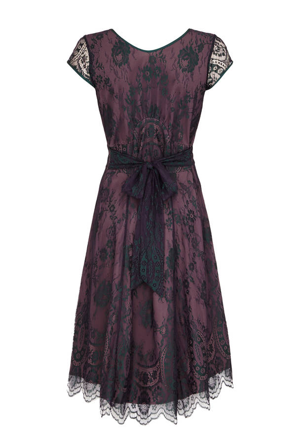 Special Occasion Dress In Midnight And Currant Lace By Nancy Mac