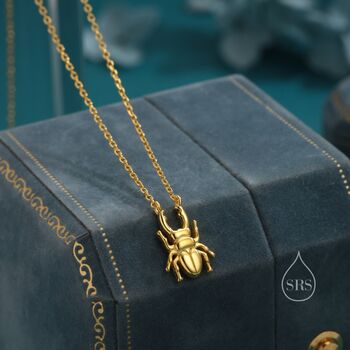 Sterling Silver Tiny Stag Beetle Pendant Necklace, 3 of 12