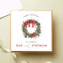 Personalised Dad And Stepmum Wreath Christmas Card, thumbnail 1 of 2