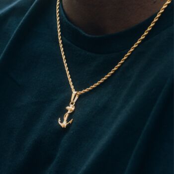 Gold Mini Anchor Steel Pendant Necklace For Men, 2 of 10