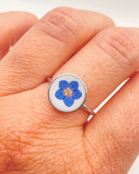 Forget Me Not Flower Ring White Circle 10mm, 4 of 11