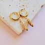 Baguette Charm Gold Plated Huggie Hoop Earrings, thumbnail 2 of 5