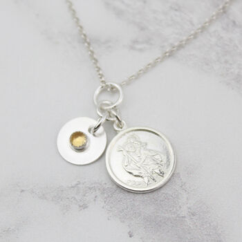 Sterling Silver St Christopher Birthstone Necklace, 6 of 9