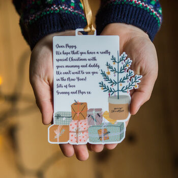 Personalised Christmas Tree And Presents Tag Decoration, 2 of 6