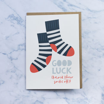 'Good Luck Knock Their Socks Off' Greetings Card, 2 of 3