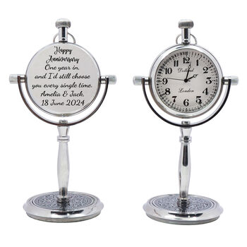 Custom Engraved Silver Colour Desk Clock Gift With Wooden Box, 4 of 11