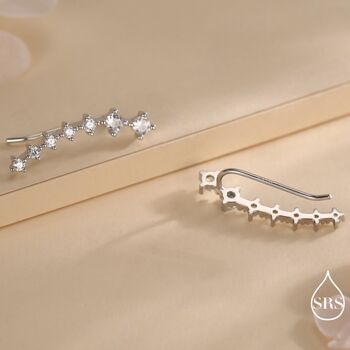 Sterling Silver Ear Crawler Earrings With Sparkly Cz Crystals, 2 of 12