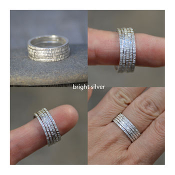 Oxidised Textured Silver Ring Stackable, 4 of 5
