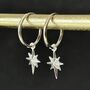 Sterling Silver North Star Hoop Earrings, thumbnail 3 of 4
