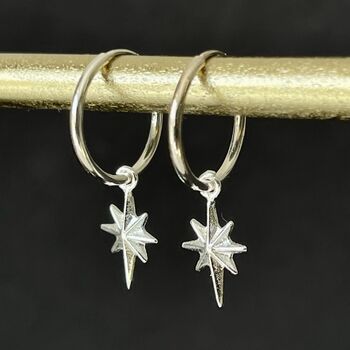 Sterling Silver North Star Hoop Earrings, 3 of 4