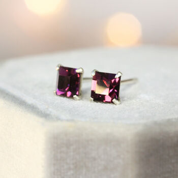 Purple Square Stud Earrings In Sterling Silver, 6 of 11