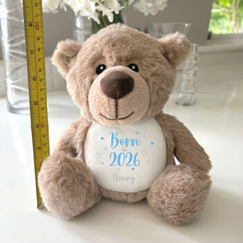 Personalised Born In 2026 Brown Teddy Bear New Baby Arrival Gift, 4 of 7