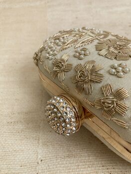Gold Silk Oval Clutch Bag, 4 of 9