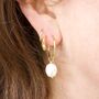 Madison Classic Slim Hoop Earrings With Pearl Drop, thumbnail 1 of 3
