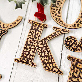 Monogram Leopard Print Wooden Decoration, 4 of 8