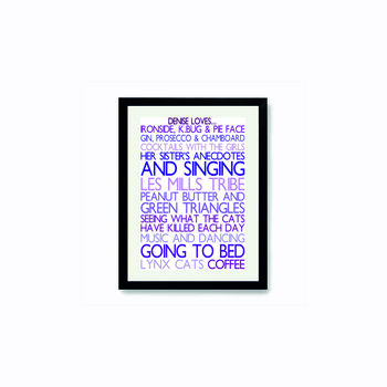 Personalised 'Favourite Things' Framed Print: Purples, 2 of 6