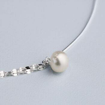 Sterling Silver Double Chain Pearl Anklet, 2 of 4