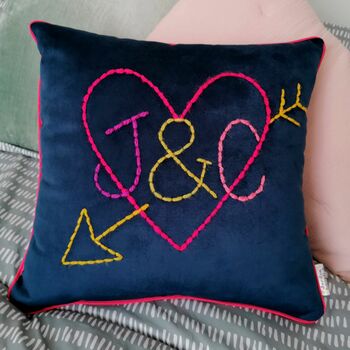 Love Heart Initial Embroidered Velvet Cushion, 3 of 4