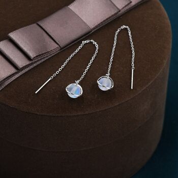 Sterling Silver Frosted Moonstone Planet Threader Earrings, 4 of 12
