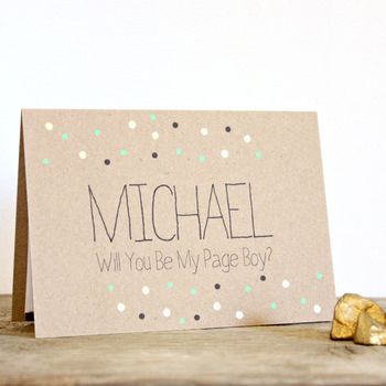 Personalised 'Be My Page Boy' Gold Dots Wedding Card, 2 of 4