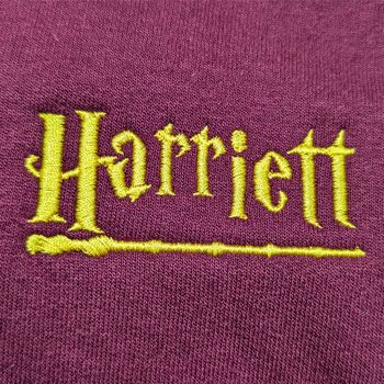 Personalised Wizard Wand Hoodie Burgandy And Gold, 2 of 3