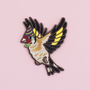 Goldfinch In A Party Hat Iron On Embroidered Patch, thumbnail 1 of 5