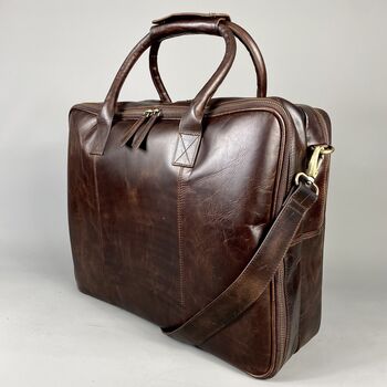 Cognac Leather Laptop Carry All Bag, 6 of 8