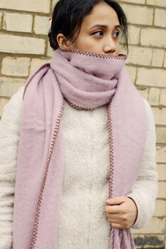 Pink Top Stitch Edge Warm Wool Blend Wrap Scarf, 5 of 8