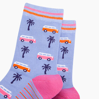 Campervans Palm Trees Bamboo Socks In Blue, 2 of 4