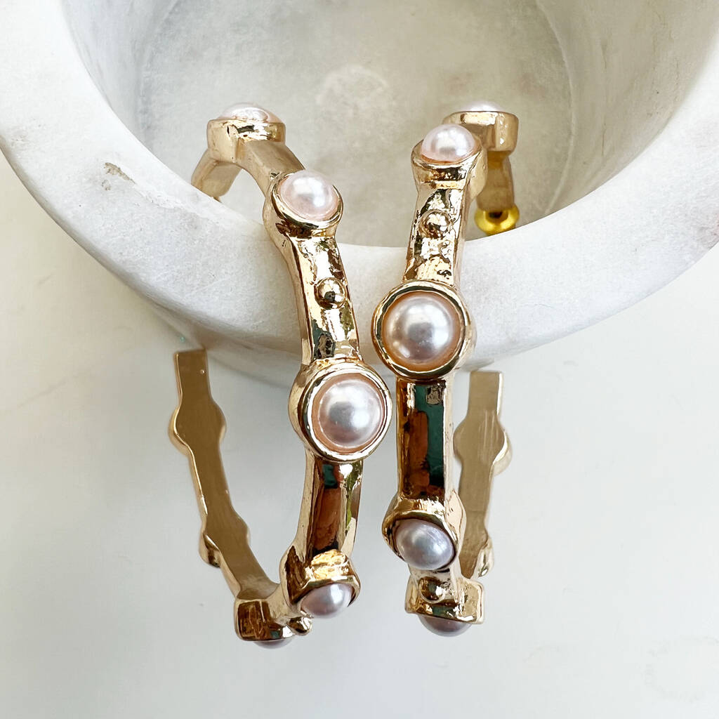 Large Statement Pearl Hoop Earrings By Vintage Lane