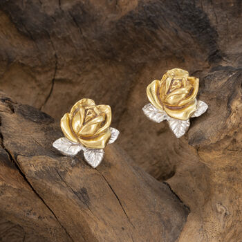Rose Necklace And Studs Set In 18 Ct Gold On Silver, 2 of 3