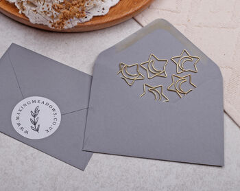 Gold Paper Clips Star And Moon Shaped, Metal Paperclip For Wedding Or Office Stationery, 2 of 2