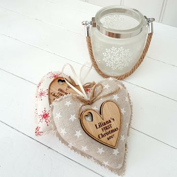 'Family Christmas Message' Oak Fabric Heart Decoration, 9 of 9